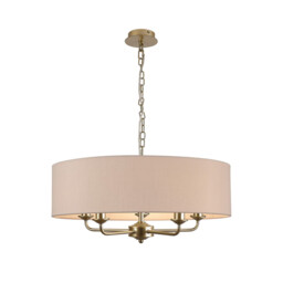 Banyan 5 Light Multi Arm Pendant With 60cm x 15cm Dual Faux Silk Fabric Shade Champagne Gold/Nude Beige - thumbnail 1