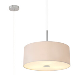 Baymont Polished Chrome 3 Light E27 Single Pendant With 50cm x 20cm Dual Faux Silk Shade, Nude Beige/Moonlight