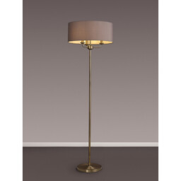 Banyan 3 Light Switched Floor Lamp With 50cm x 20cm Faux Silk Shade, Grey/White Laminate Antique Brass - thumbnail 2