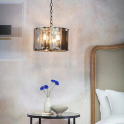 Clooney 4 Light Ceiling Pendant Slate Grey Gloss Paint, Smoke Cut Glass, E14 - thumbnail 3