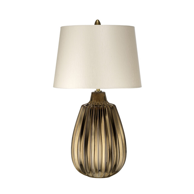 Newham 1 Light Small Table Lamp, Bronze Ceramic , Pearl shade, E27 - image 1