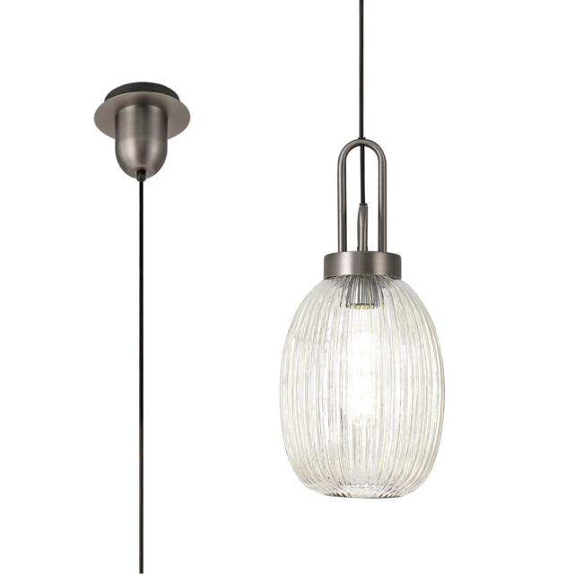 Yorktown Ceiling Pendant E27 20cm Almond Ribbed Glass, Champagne Antique Silver, Black - image 1