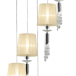 Tiffany Pendant 5+5 Light E27+G9 Spiral, Polished Chrome With Cream Shades & Clear Crystal - thumbnail 5
