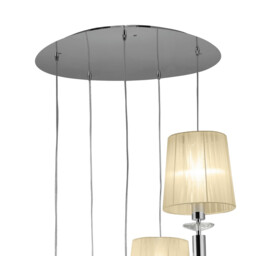 Tiffany Pendant 5+5 Light E27+G9 Spiral, Polished Chrome With Cream Shades & Clear Crystal - thumbnail 3