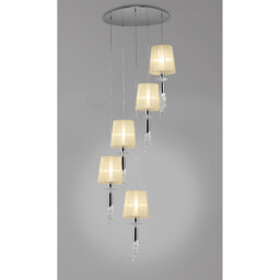Tiffany Pendant 5+5 Light E27+G9 Spiral, Polished Chrome With Cream Shades & Clear Crystal - thumbnail 2
