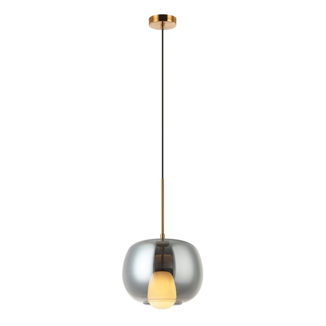 Oresta Dome Pendant Ceiling Light Smoked Glass - Gold Matt 1xG9 LED - Driver Not Included - image 1