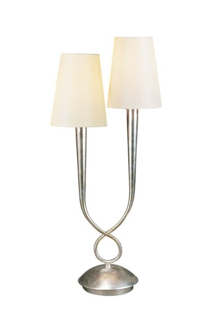 Paola Table Lamp 2 Light E14, Silver Painted with Cream Shades - image 1