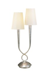 Paola Table Lamp 2 Light E14, Silver Painted with Cream Shades - thumbnail 1
