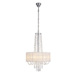 Freida Pendant With White Shade 6 Light E14 Polished Chrome/Crystal - thumbnail 1
