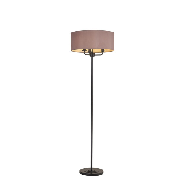 Banyan 3 Light Switched Floor Lamp With 50cm x 20cm Dual Faux Silk Fabric Shade Matt Black/Taupe - image 1