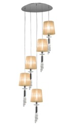 Tiffany Ceiling Cluster Pendant 5+5 Light E27+G9 Spiral, Polished Chrome with White Shades & Clear Crystal - thumbnail 5