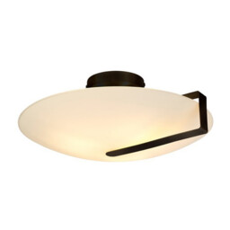Sundial Flush Light Ceiling Light - Black Metal & Frosted Glass