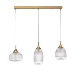 Mond 3 Light Bar Pendant Ceiling Light Satin Gold Metal Clear Glass LED E14
