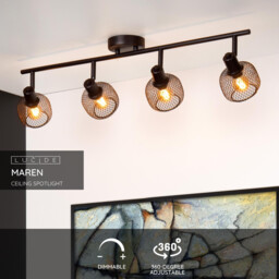 Maren Retro Ceiling Spotlight Bar - 4xE14 - Black - thumbnail 3