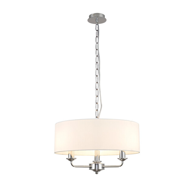 Banyan 3 Light Multi Arm Pendant, E14 Polished Chrome With 45cm x 15cm Faux Silk Shade, White - image 1