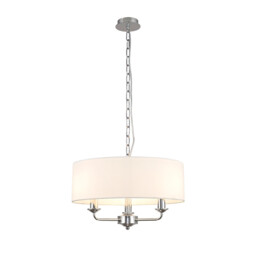 Banyan 3 Light Multi Arm Pendant, E14 Polished Chrome With 45cm x 15cm Faux Silk Shade, White - thumbnail 1