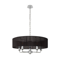 Banyan 5 Light Multi Arm Pendant With 60cm x 15cm Organza Shade Polished Chrome/Black - thumbnail 5