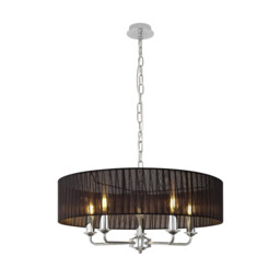 Banyan 5 Light Multi Arm Pendant With 60cm x 15cm Organza Shade Polished Chrome/Black - thumbnail 1