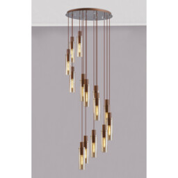 Ghent Slim Round Ceiling Pendant, 15 Light Adjustable E27, Mocha, Amber Glass, Item Weight: 25.3kg - thumbnail 3