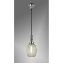 Yorktown Ceiling Pendant E27 With 20cm Almond Ribbed Glass, Champagne Polished Nickel, Matt Black - thumbnail 3