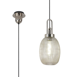 Yorktown Ceiling Pendant E27 With 20cm Almond Ribbed Glass, Champagne Polished Nickel, Matt Black - thumbnail 1