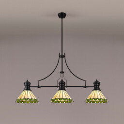 Schroon, 3 Light Linear Ceiling Pendant E27 With 30cm Tiffany Shade, Matt Black, Green, Cream, Crystal - thumbnail 3
