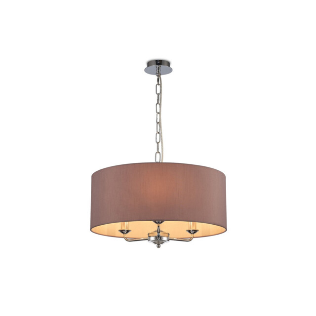 Banyan 3 Light Multi Arm Pendant, E14 Polished Chrome With 50cm x 20cm Dual Faux Silk Shade, Taupe/Halo Gold - image 1
