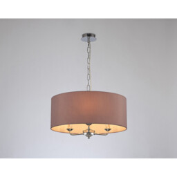 Banyan 3 Light Multi Arm Pendant, E14 Polished Chrome With 50cm x 20cm Dual Faux Silk Shade, Taupe/Halo Gold - thumbnail 2