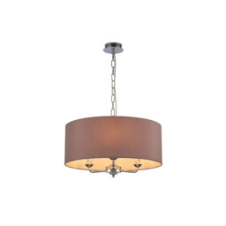 Banyan 3 Light Multi Arm Pendant, E14 Polished Chrome With 50cm x 20cm Dual Faux Silk Shade, Taupe/Halo Gold