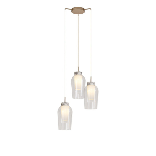 Nora Round Pendant, 3 Light Adjustable E27, Gold/White/Clear Glass With Frosted Inner - image 1