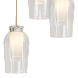 Nora Round Pendant, 3 Light Adjustable E27, Gold/White/Clear Glass With Frosted Inner - thumbnail 5