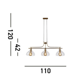 Margarita 3 Light Bar Pendant Brass, Glass - thumbnail 3