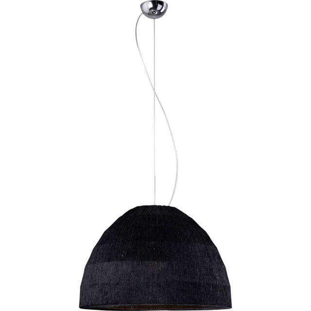 Domo Pendant 3 Light E27 Polished Chrome/Black Fabric Shade - image 1