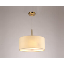 Baymont Antique Brass 3 Light E27 Single Pendant With 40cm x 18cm Faux Silk Shade, Ivory Pearl/White Laminate - thumbnail 2
