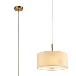 Baymont Antique Brass 3 Light E27 Single Pendant With 40cm x 18cm Faux Silk Shade, Ivory Pearl/White Laminate