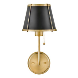 Hinkley Clarke Wall Lamp with Shade Contemporary Warm Brass, Black Metal Shade 1x E27 - thumbnail 5