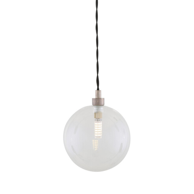 Madlin Globe Pendant, Antique Silver, Clear Glass
