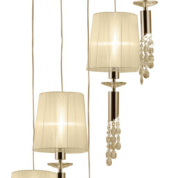Tiffany Pendant 5+5 Light E27+G9 Spiral, French Gold With Cream Shades & Clear Crystal - thumbnail 5