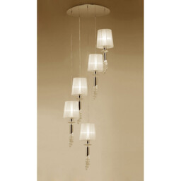 Tiffany Pendant 5+5 Light E27+G9 Spiral, French Gold With Cream Shades & Clear Crystal - thumbnail 2