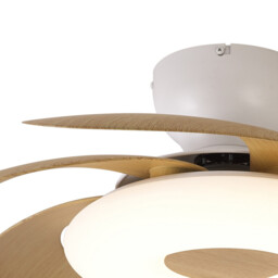 Flowers 24W LED Dimmable Ceiling Light With Built-In 25W DC Reversible Fan, Remote Control 2700-5000K, 2900lm, White/Wood - thumbnail 5