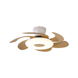 Flowers 24W LED Dimmable Ceiling Light With Built-In 25W DC Reversible Fan, Remote Control 2700-5000K, 2900lm, White/Wood - thumbnail 1