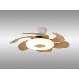 Flowers 24W LED Dimmable Ceiling Light With Built-In 25W DC Reversible Fan, Remote Control 2700-5000K, 2900lm, White/Wood - thumbnail 2