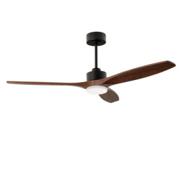 Stem 133cm Ceiling Fan Black With Dark Wood Blades, Sandblasted LED 20.2W CCT 3000-4000-5000K On-Off