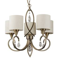 Alberto 5 Light Multi Arm Ceiling Pendant Antique Brass, Cream with Crystals, E14 - thumbnail 2