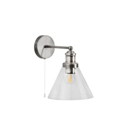Pyramid 1 Light Wall Satin Silver, Glass Shade, E27 - thumbnail 2