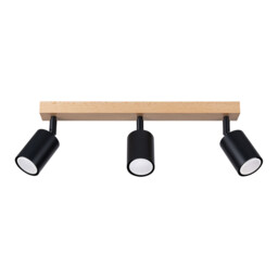 Verdo Modern Ceiling Spotlight Bar Wood, Black 3x GU10 - thumbnail 1