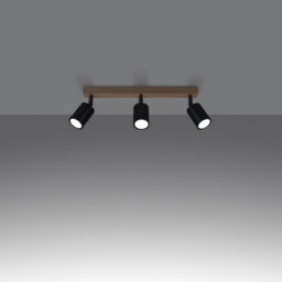 Verdo Modern Ceiling Spotlight Bar Wood, Black 3x GU10 - thumbnail 3