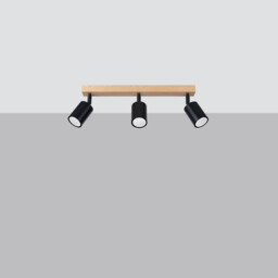 Verdo Modern Ceiling Spotlight Bar Wood, Black 3x GU10 - thumbnail 2