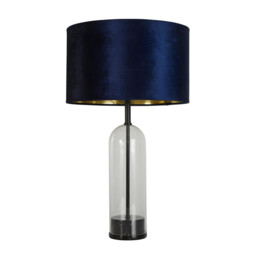 Oxford Table Lamp, Glass, Black, Marble, Navy Velvet - thumbnail 2