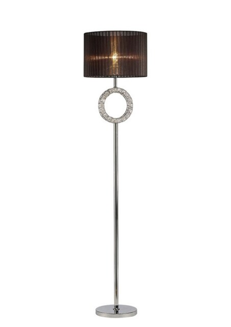 Florence Round Floor Lamp with Black Shade 1 Light Polished Chrome, Crystal - image 1